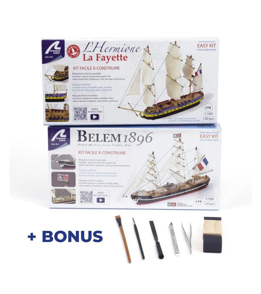 Gift Pack with Easy to Build Models and Tools: Easy Kits Ships Hermione La Fayette et Belem